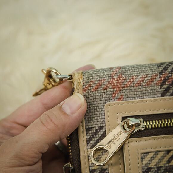 Spartina 449 Wymberly Linen Leather Plaid Zip Removable Strap Wristlet Clutch - Picture 4 of 7